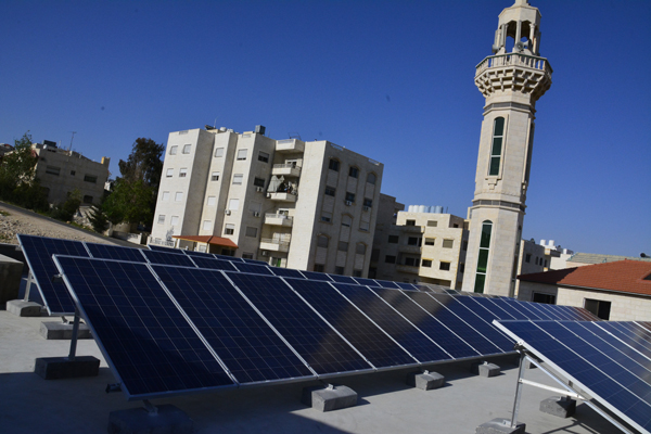 A mosque in Tabarbour that uses solar panels to generate electricity. The Awqaf Ministry is encouraging mosques around the Kingdom to switch to solar energy (Photo by Amjad Ghsoun)